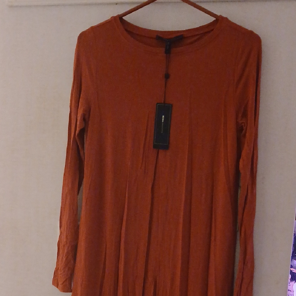 BCBGMaxAzria Orange Long Sleeve Tunic Dress with Mandarin Collar